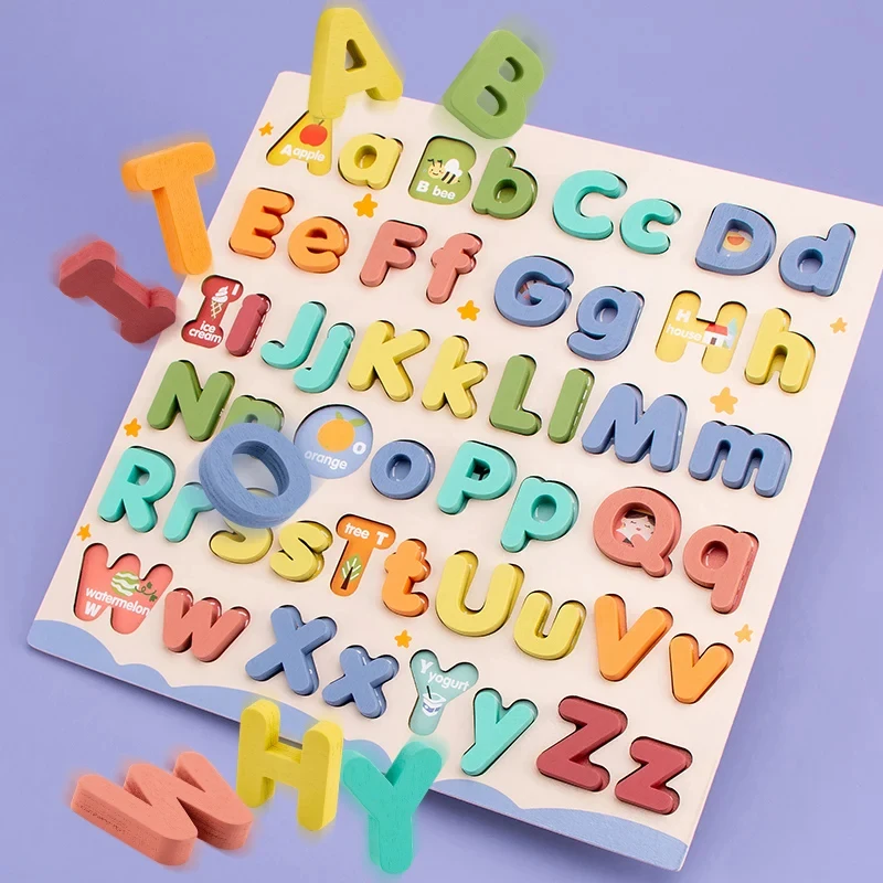 Children Wooden Game Educational Abc Puzzle Upper Case and Lower Letters for Birthday Gifts Boys Girls Family Preschoolers