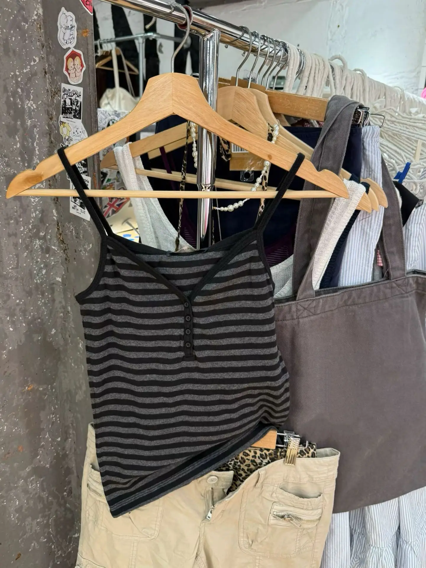 Striped Four Buttons V-neck Tank Top Women Summer Casual Cotton Slim Sleeveless Camisole Female Vintage Preppy Style Vest Tops