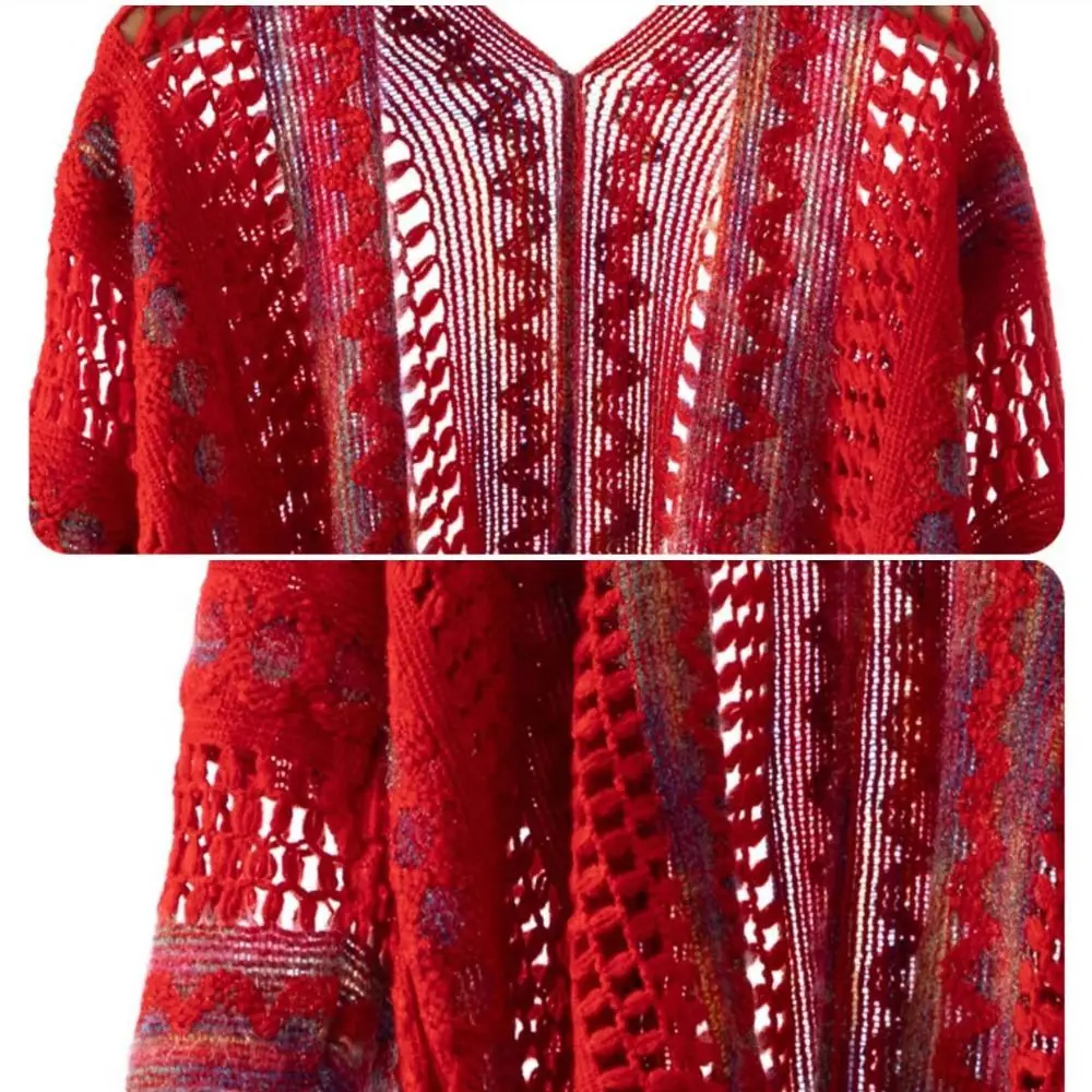 Luxury Elegant Bohemian Knitted Shawl Ethnic Style Hollow Wraps Scarf Coat Ladies Tassel Cape