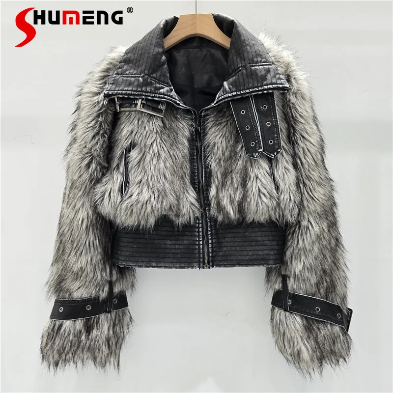 

Women 2025 Winter New Sweet Chic Sexy Girl Coats Eco-Friendly Fur Splicing Design Tops Trend Long Sleeve Light Luxury Short Coat