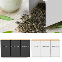 3Pcs Coffee Bean Storage Jar Coffee Sugar and Tea Storage Container with Bamboo Lid Simple Metal Kitchen Storage Supplies