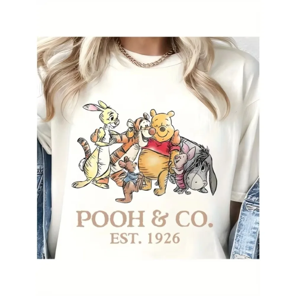 

Женская футболка с забавным принтом Disney Winnie The Pooh and Friends, свободная повседневная хлопковая рубашка из чистого хлопка в стиле фэнтези