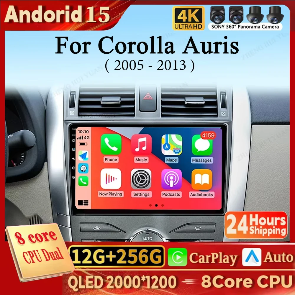 

Android15 для Toyota Corolla Auris E140 E150 2004-2013 Автомобильный радиоприемник Мультимедийный видеоплеер AI Voice CarPlay 4G Стереонавигация