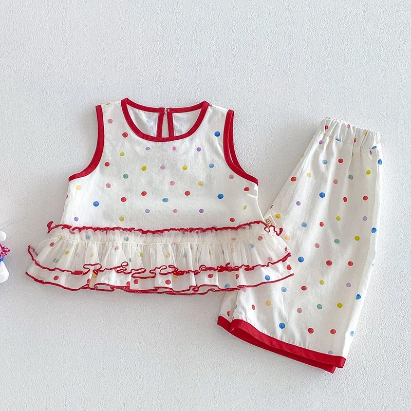 

2026 New Summer Toddler Baby Girls Clothing Set Sleeveless Cotton Printed Tops+Pants 0-5Yrs Children Clothes Suit
