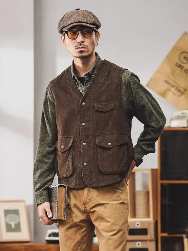 

Loose Fit Casual Briti Sle Workwear Vest Men's Ameika Khaki Spring Autumn Faionable Zipper Closure Color Vest