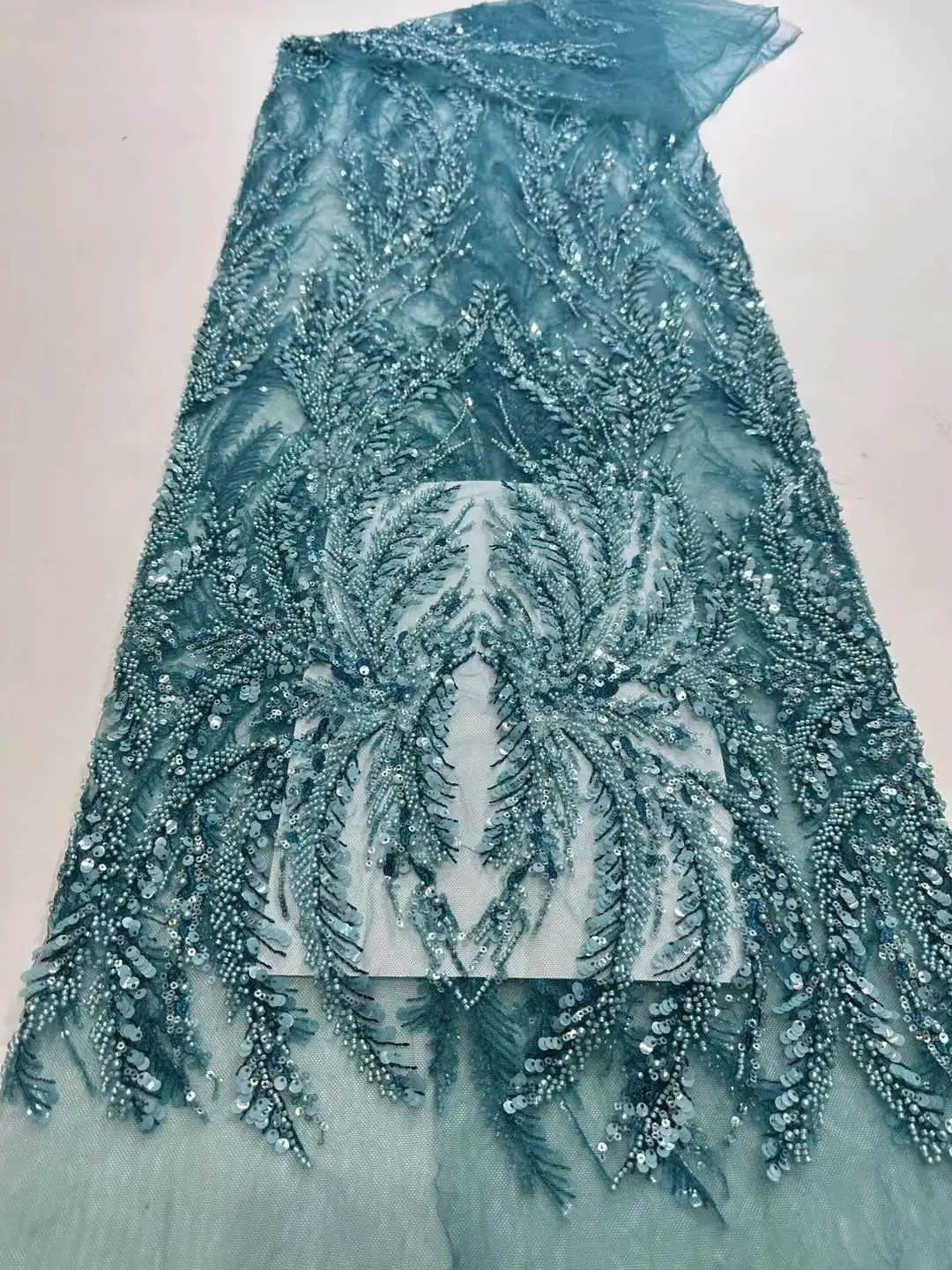 New 3D Sequins Embroidery French Mesh ,Beaded African Nigeria Fabric Lace ,Ladies\'s Dress ,Bride Dress ,Color Customization