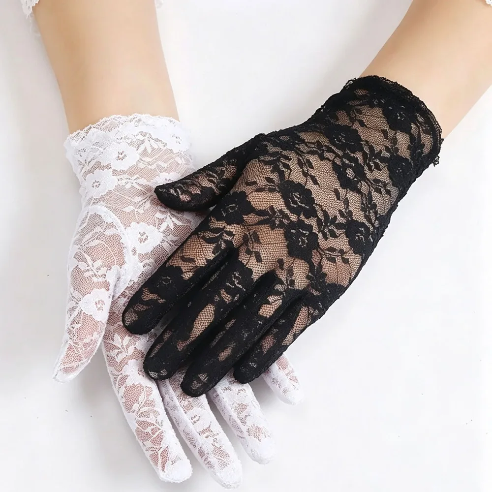 Women Thin Mesh Lace Gloves Ruffle Full Finger UV Protection Driving Gloves Fashion Daily Wear Accessories