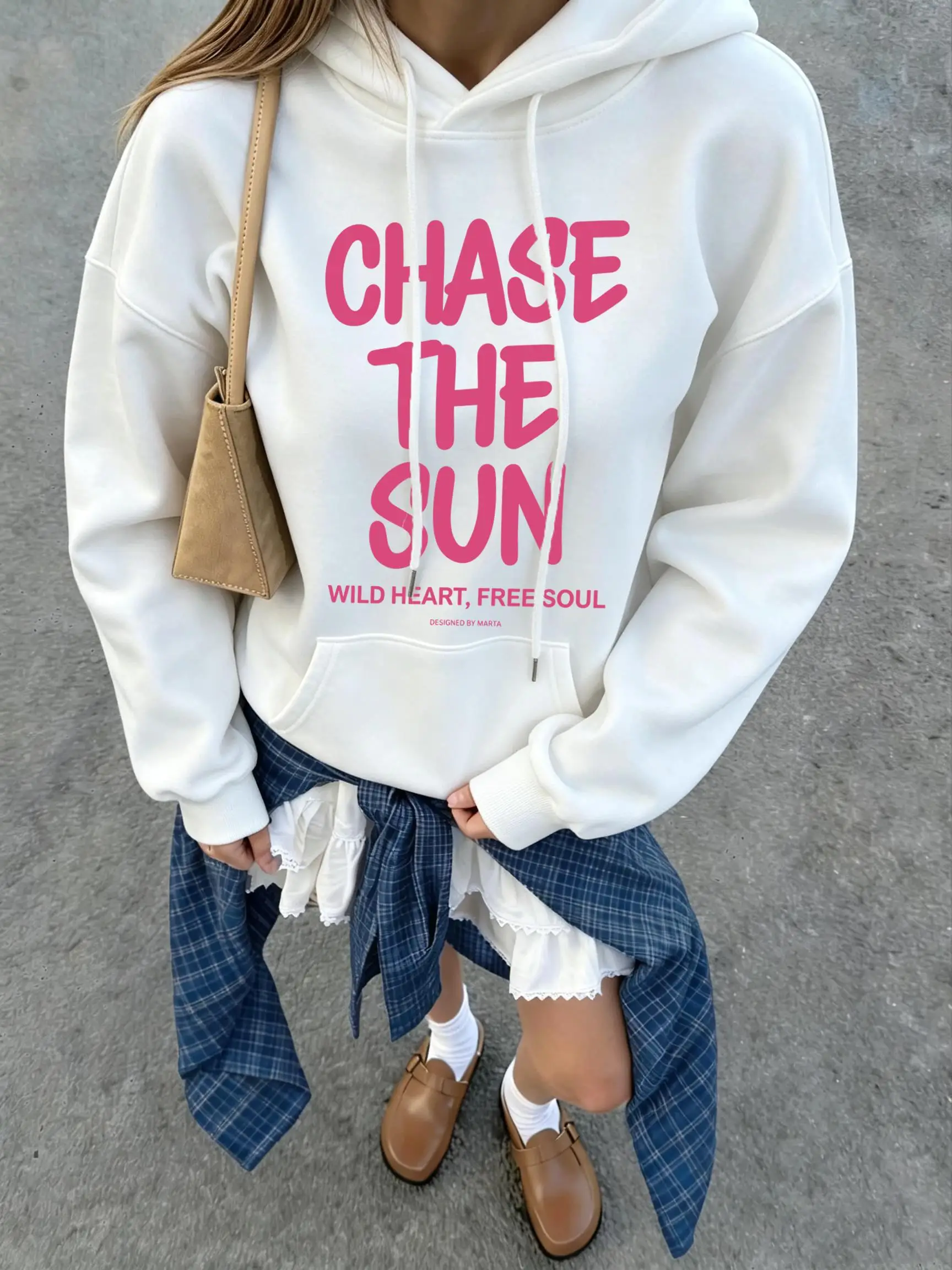 Chase The Sun Letter Pattern Women'S Hoodies Pocket Vacation Clothing Comfortable Loose Woman Hoodie Autumn Fleece Hoody