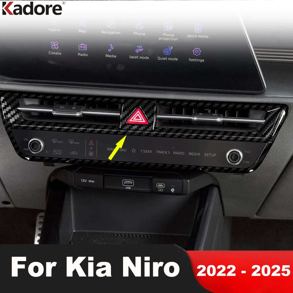 

Автомобильный центр, кондиционер, переключатель переменного тока, кнопка управления, накладка на панель для Kia Niro 2022-2024 2025, аксессуары для интерьера из углеродного волокна