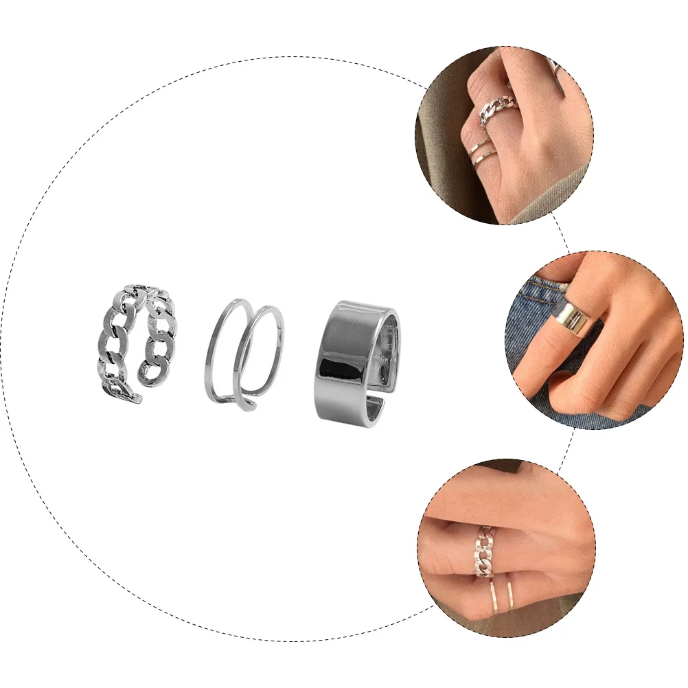 

3 Pcs Decorative Finger Trendy Simple Knuckle Women Decoration Jewelry Fashion Opening Index Vintage