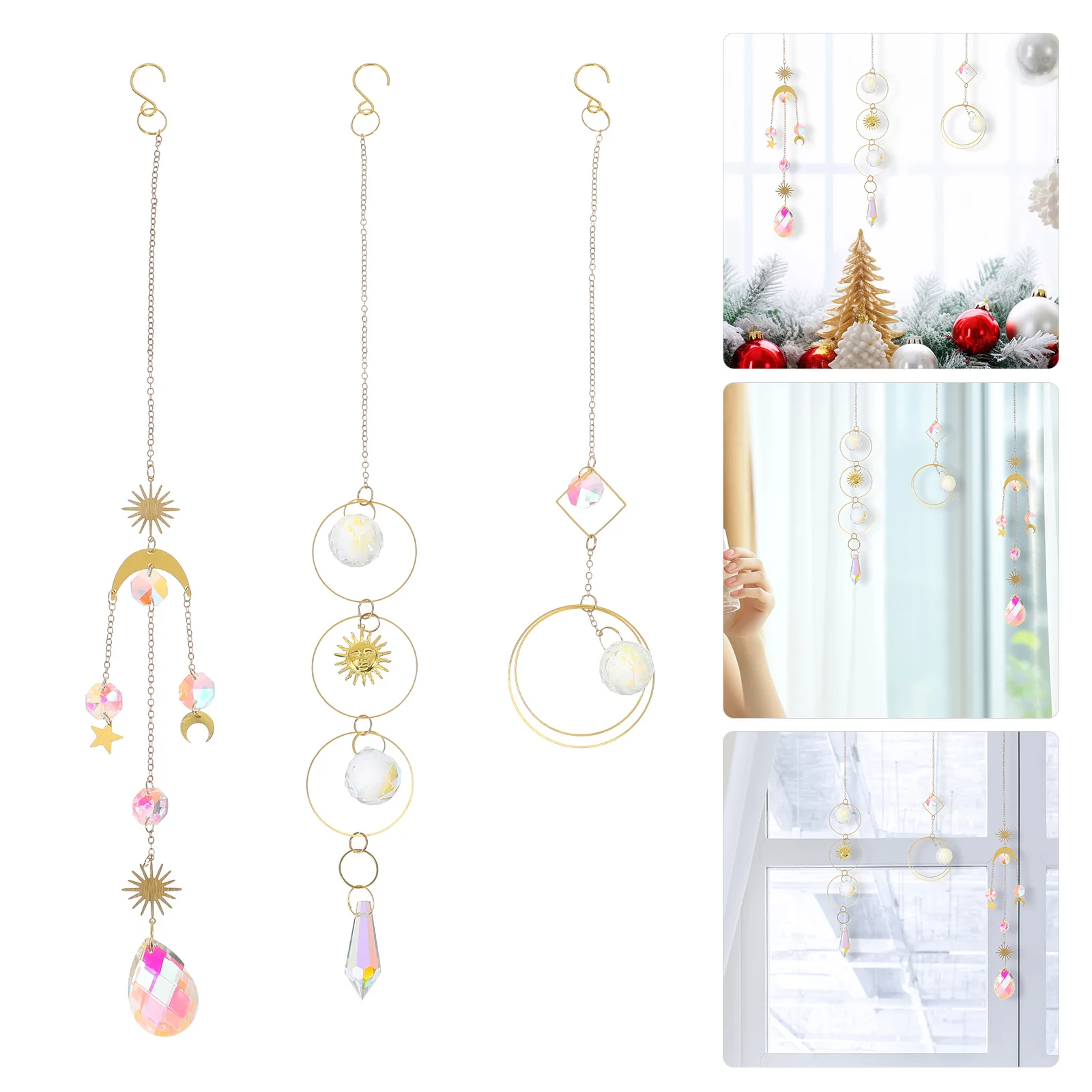 

3Pcs Moon Star Suncatcher Hanging Ornament for Window Indoor Outdoor Garden Decoration Window Hanging Ornament