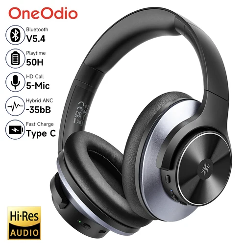 Oneodio auriculares bluetooth 5.4 inalámbricos A10, cascos con híbridos cancelación activa de ruido, audifonos bluetooth inalambrico, Audio de alta resolución hi res, ANC, con micrófono tipo c carga rápida