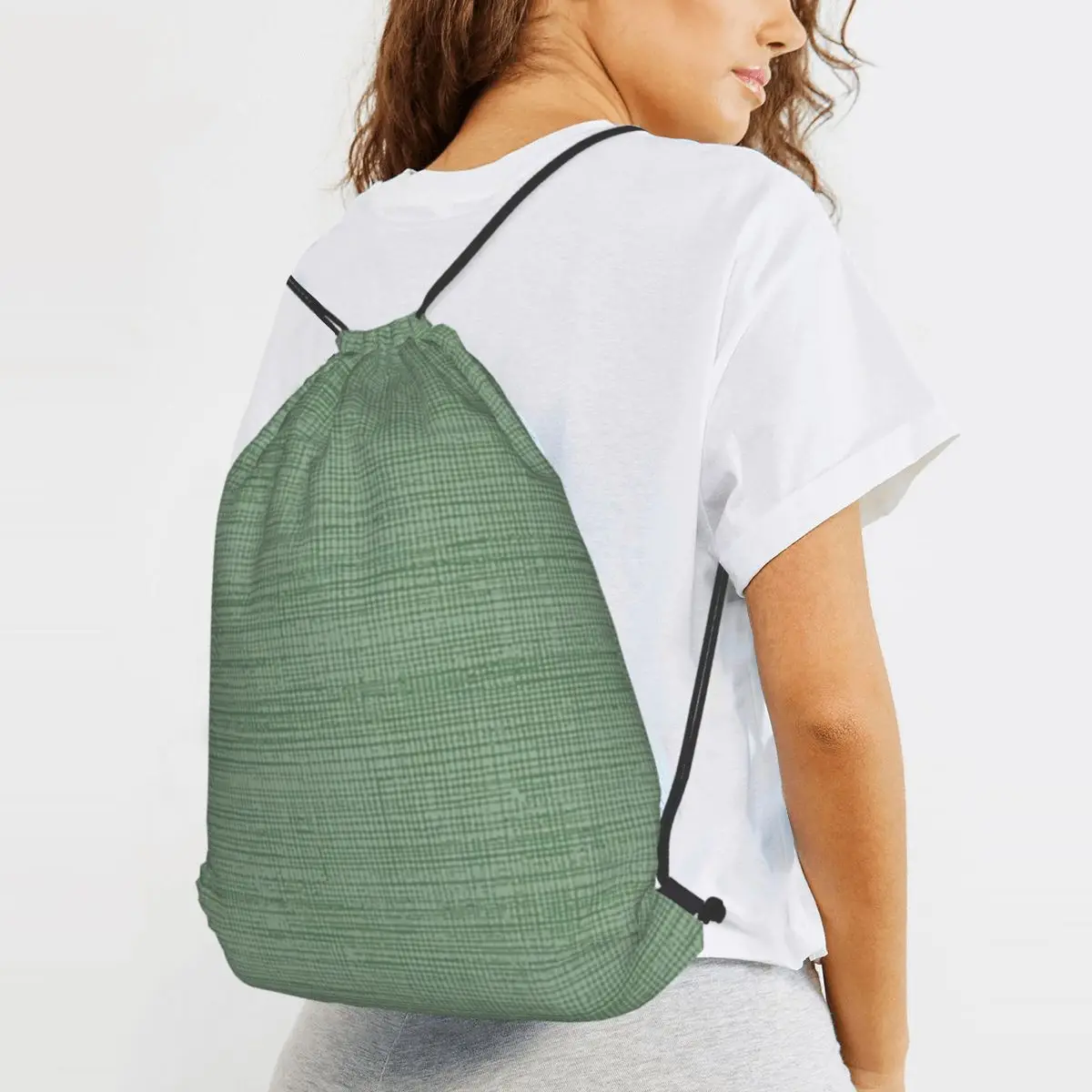 Natural Linen Texture Pattern Backpacks Fashion Drawstring Bags Sports Bag Book Bags for Man Woman School