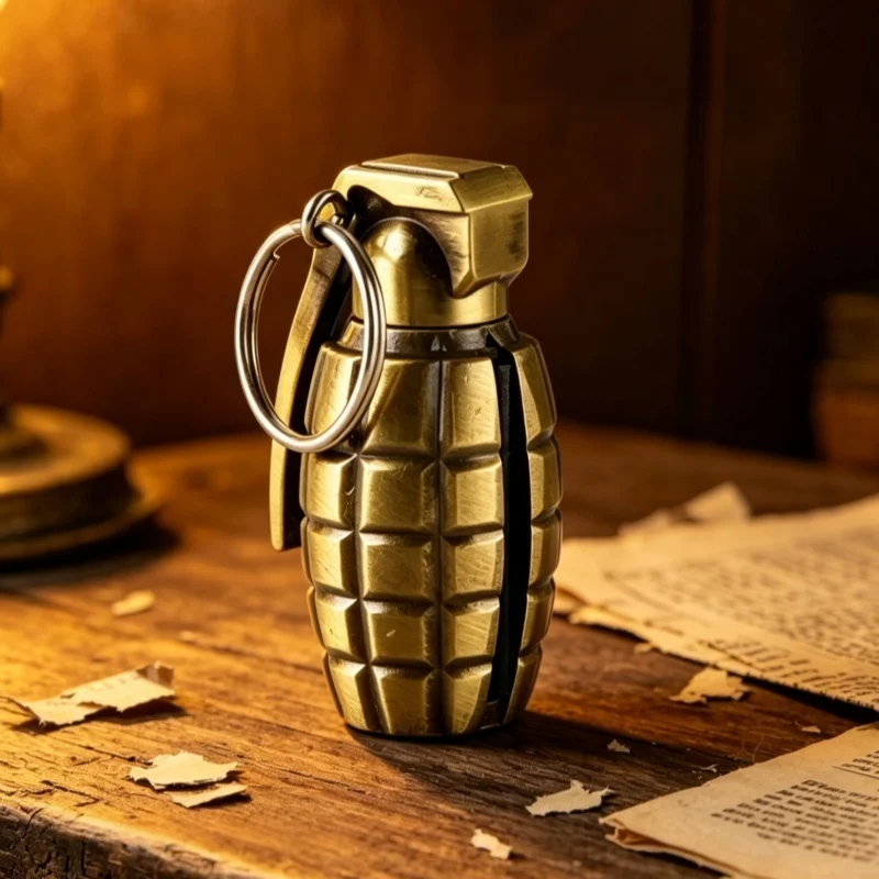 New Creative Grenade Shaped Keychain Fire Starter Permanent Match metal Cigarette Paraffin Oil Lighter Outdoor Backup Tool gifts