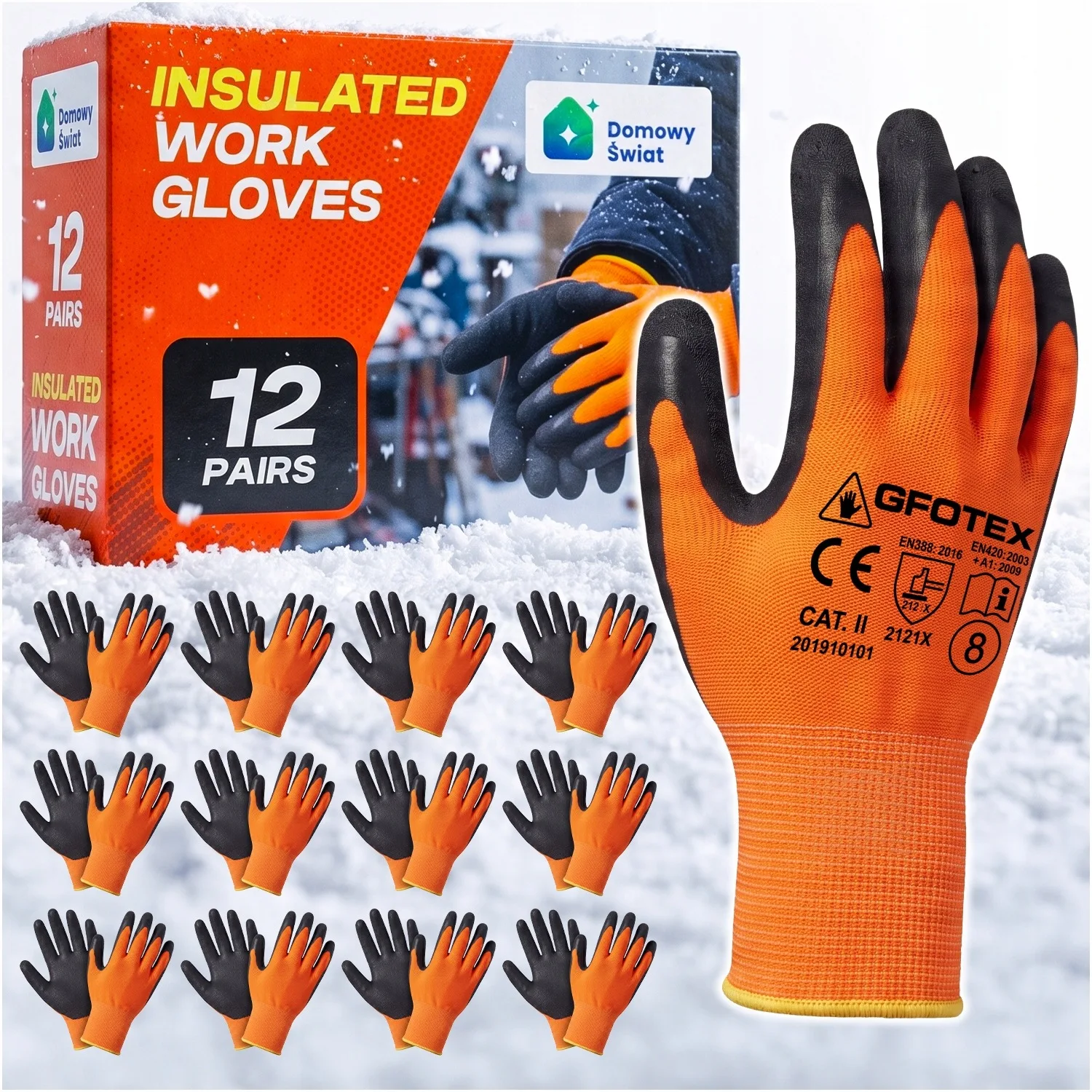 Image of Winterisolierte Latex-Arbeitshandschuhe, 12 Paar, warmes Thermofutter, Polyester-Basis, latexbeschichtete Handfläche, strukturierter Griff, Kälteschutz, Bau, Lager, Logistik, Garten, Werkstatt,