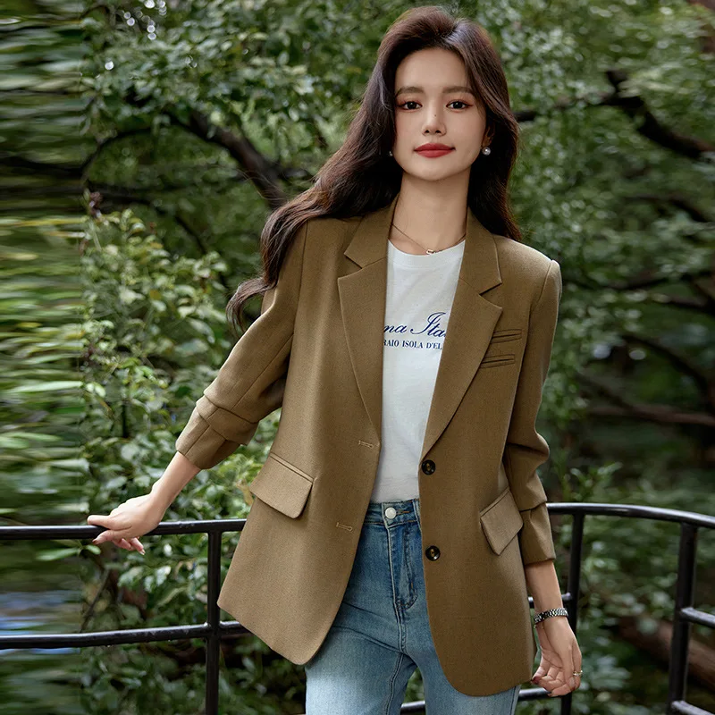 Coffee Suit Jacket for Women2024Women's Spring Clothing Slim Fit Slimming Small Casual Korean Style Women's Suit Top