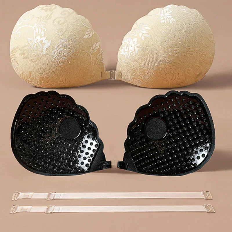 Girls\' Invisible Bra Lace Push Up Adhesive Strapless Backless Solid Bra Sticky Silicone Nipple Cover Underwear Bust Breast Pads