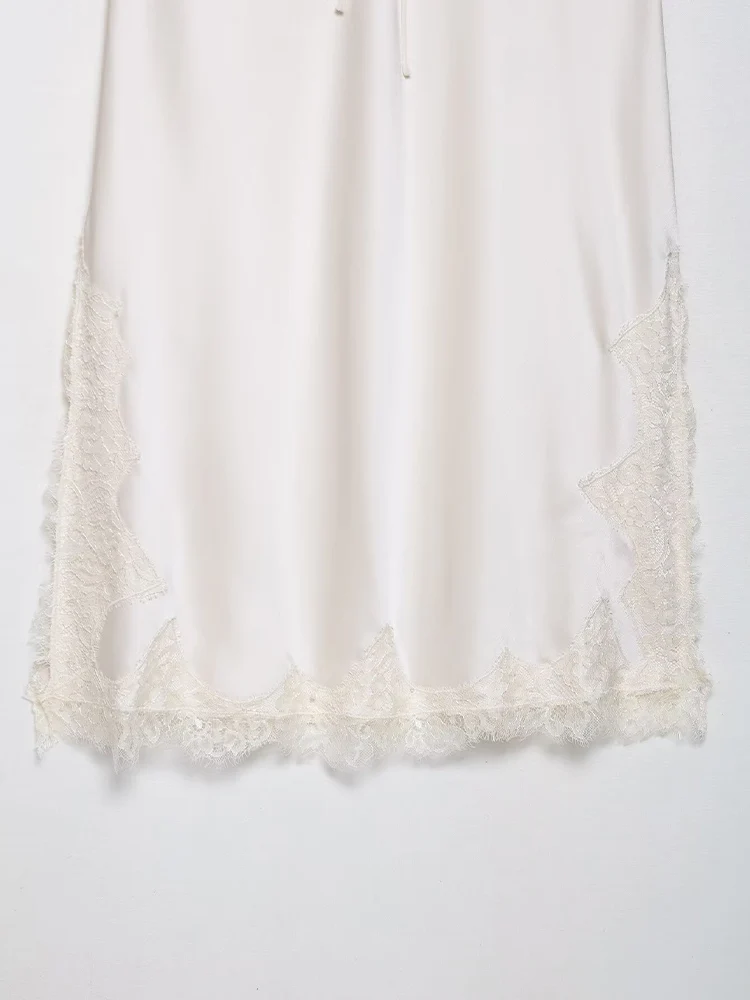 Estilo europeu e americano outono novas roupas femininas francês puro desejo estilo sexy cetim textura rendas suspender vestido