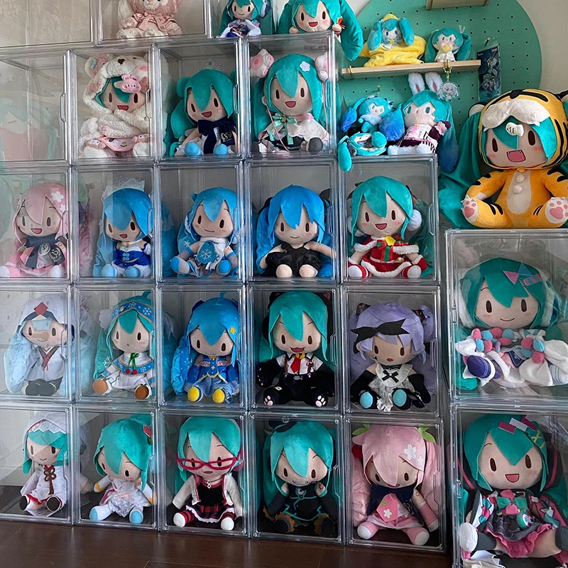 Boîte de rangement de figurines en acrylique, vitrine de poupée en coton, armoire transparente anti-poussière, boîte de rangement de jouets Miku Anime