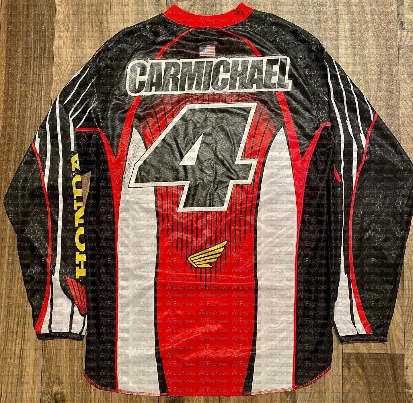 هوندا دراجة نارية على الطرق الوعرة جيرسي # 4 تي شيرت CARMICHAEL بأكمام طويلة وجيد التهوية وسريع الجفاف لسباق الدراجات الجبلية #1