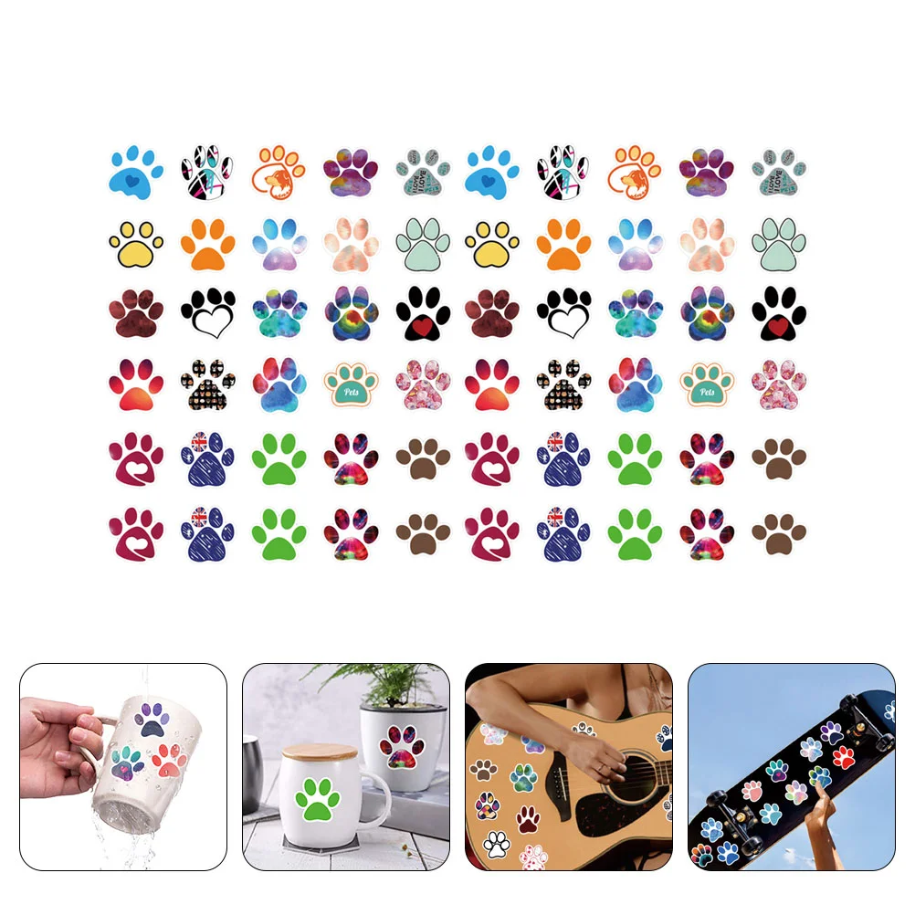 

60 Pcs Scrapbook Cute Paw Print Stickers Water Bottle Wall Decor Pvc Adhesive Decals