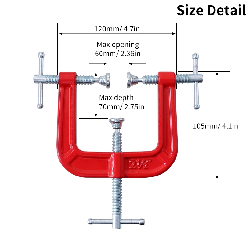 3-Way Edging Clamp Iron Face Frame Clamps Adjustable C Clamp with Sliding T-Handle for Cabinet Carcass and Edging Shelves