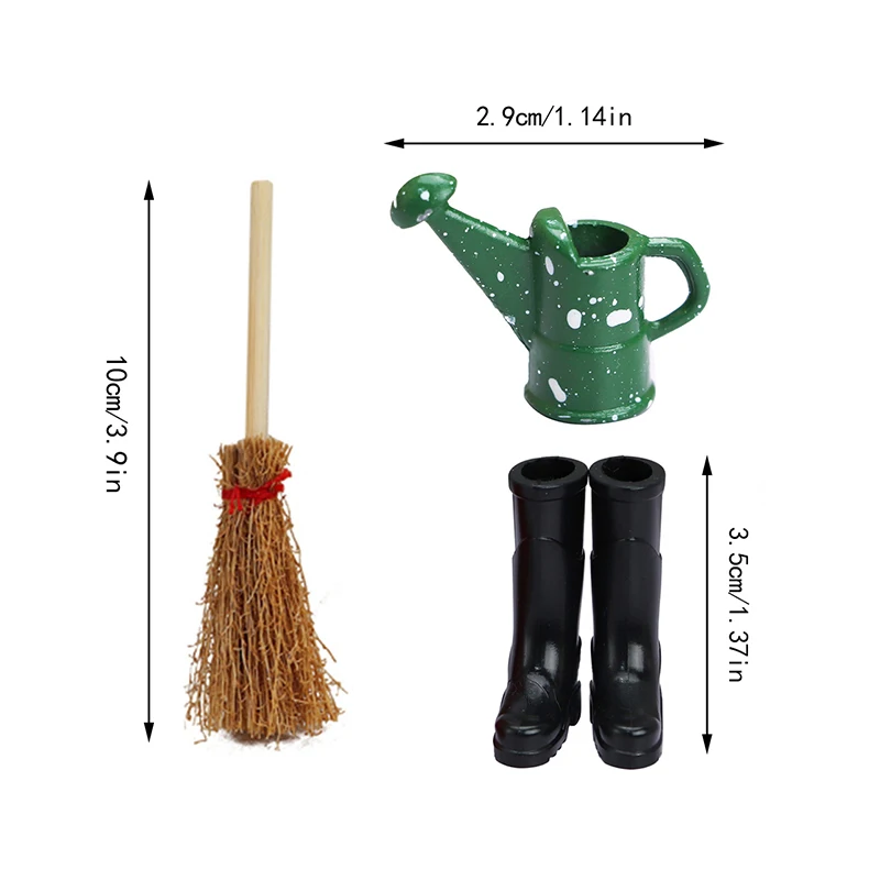 1Set 1:12 Dollhouse Miniature Farm Tool Ax Shovel Pull Cart Broom Boots Watering Can Garden Decor Toy Doll House Accessories