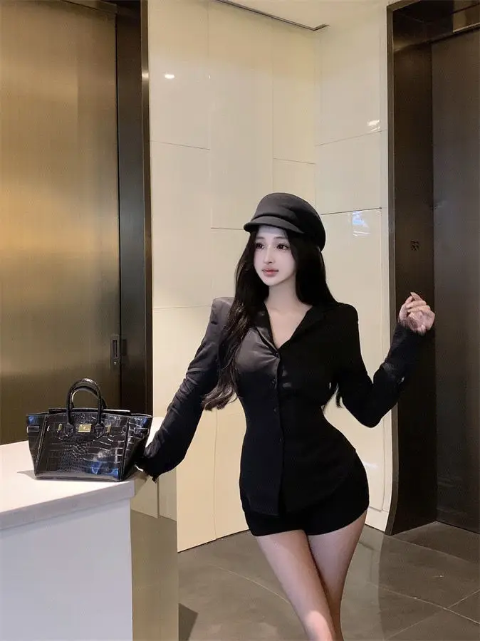 Backless Lace Youthful Fashion Black Long Sleeve Shirt Women V Neck Patchwork Elegant Basic Blouse Lady Office Casual White Top