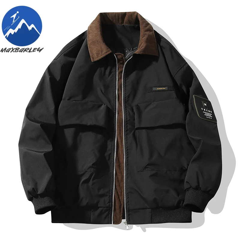 

Maxbarley Y2K Baseball Jacket Men Autumn 2025 Fashion Loose Multi-pocket Motorcycle Jackets Korean Handsome Corduroy Lapel Coat