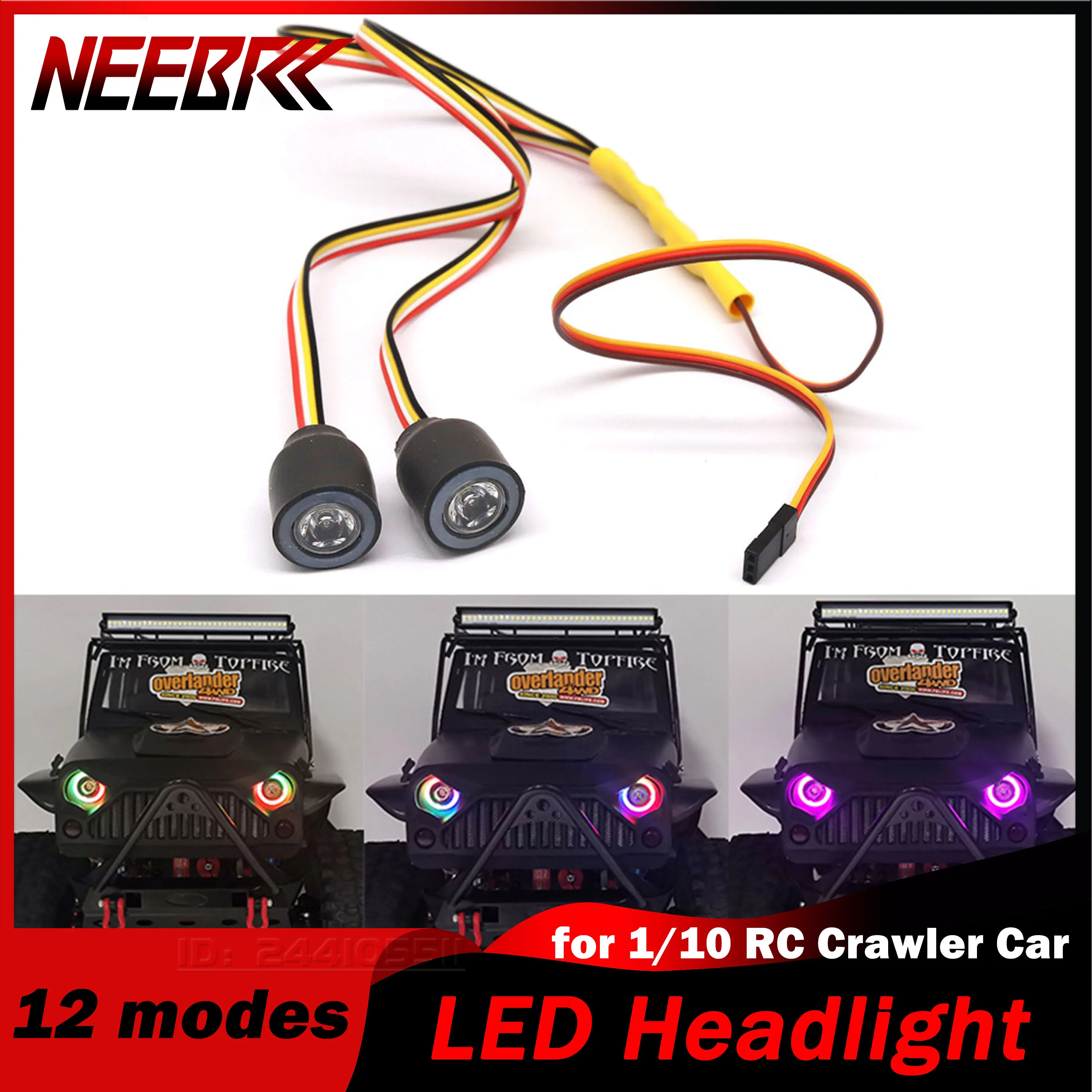 Universal Multifunction RC Car 2LED Light Lamp Headlight for 1/10 Crawler Axial SCX10 TRX4 D90 Jeep Wrangler 90046 90047 Part