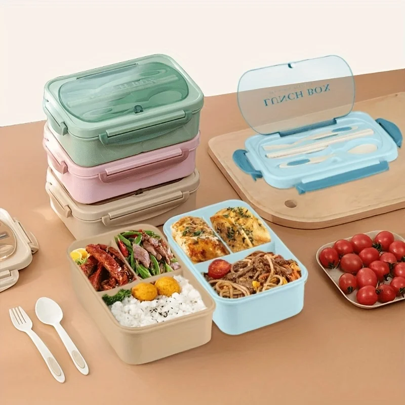 1 Stück Lunchbox mit zwei Fächern, integriertem Besteckset, wiederverwendbar und mikrowellengeeignet (mit abgenommenem Deckel), geeignet für die Küche – Detail 11