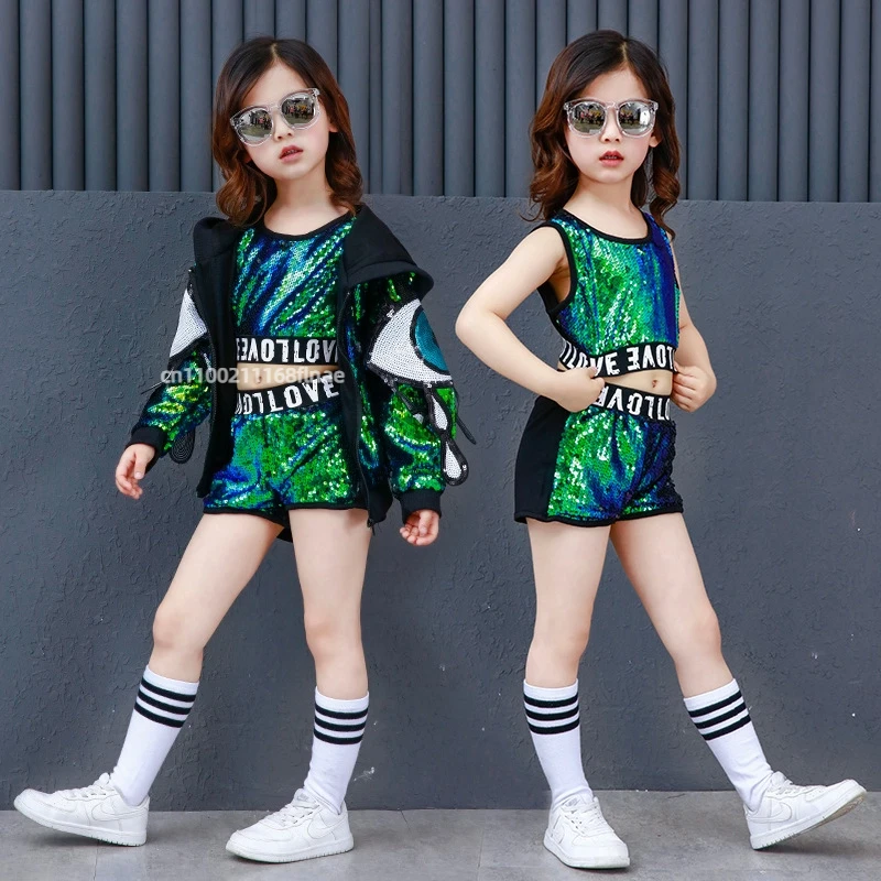 Children's Jazz Dance Performance Costume Sequins Jazz Dance Hip-hop Street Dance Set Children's Dance Performance Costume