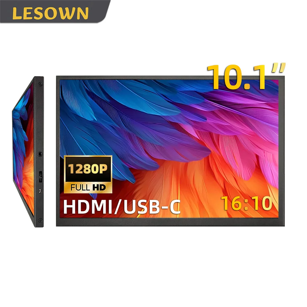 

LESOWN Miniature Monitor 10.1 Inch 1280x800 IPS LCD Space-Saving Travel Display USB-C External Screen for Laptop PC Windows