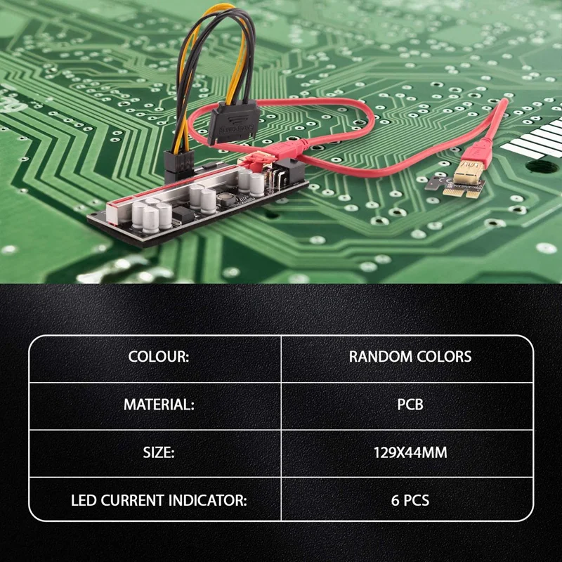 6PCS VER009 Plus SATA Card Adapter With LED Light 8 Solid Capacitors PCIE 1X To 16X PCIE Riser Card USB 3.0 Cable