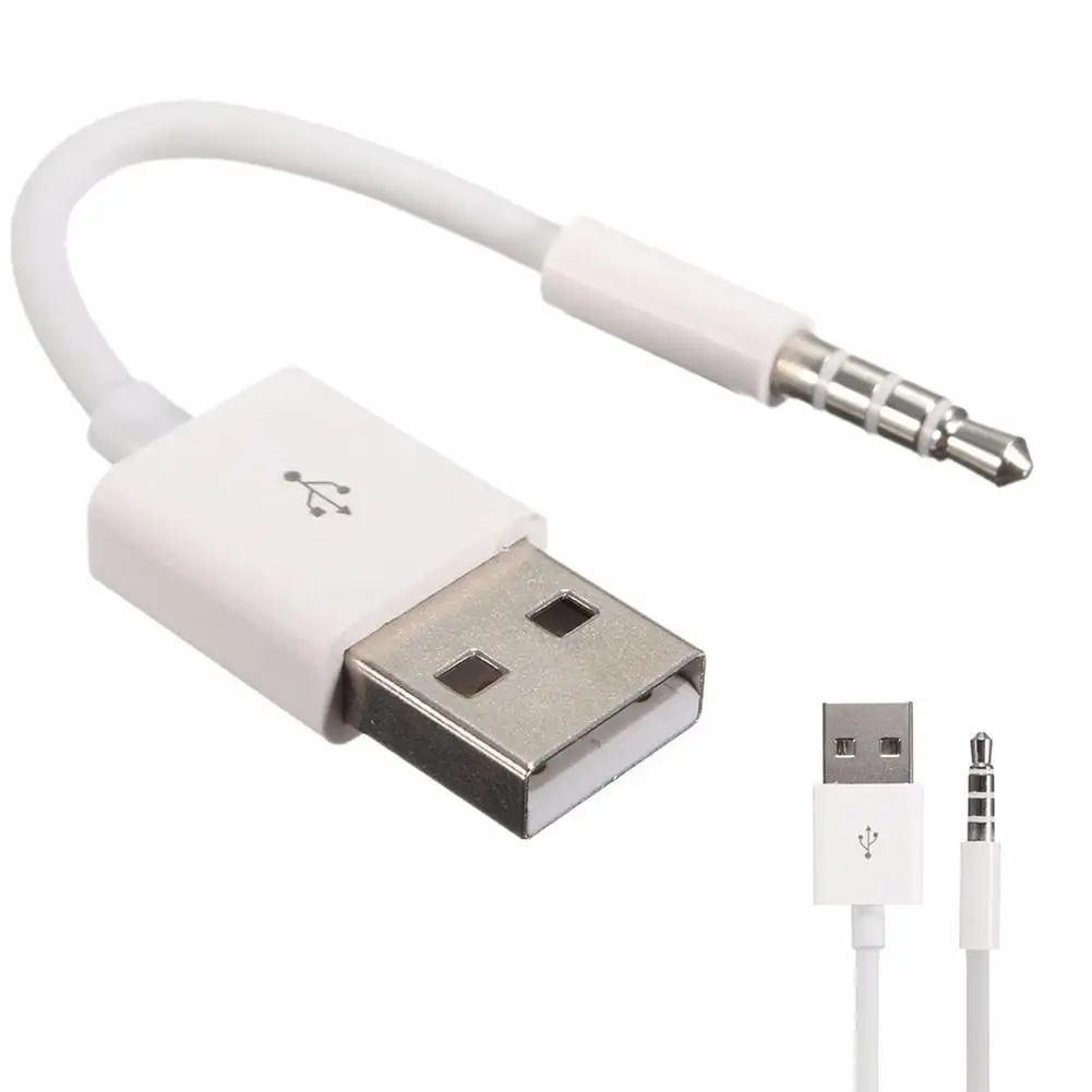 Cabo de sincronização de dados do carregador curto USB, 3.5mm Jack Adapter, linha de cabo de carregamento, Apple Ipod Shuffle, 3rd 4th, 5th, 6th, 4, 5, 6, MP3 Player