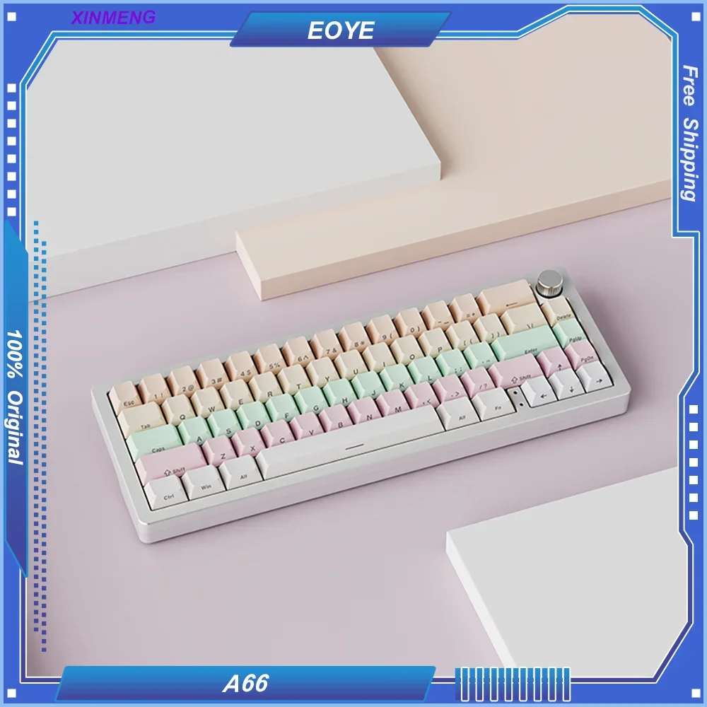 XINMENG A66 Aluminum Mechanical Keyboard Kit Customized Tri-mode Hot-swappable Gasket Structure RGB HIFI Voice with Knob Gaming