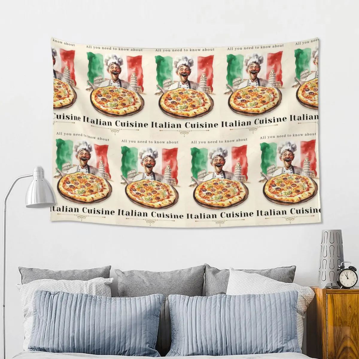 Italian Flag Pizza Tapestry Funny Wall Hanging Aesthetic Home Decor Tapestries for Living Room Bedroom Dorm Room