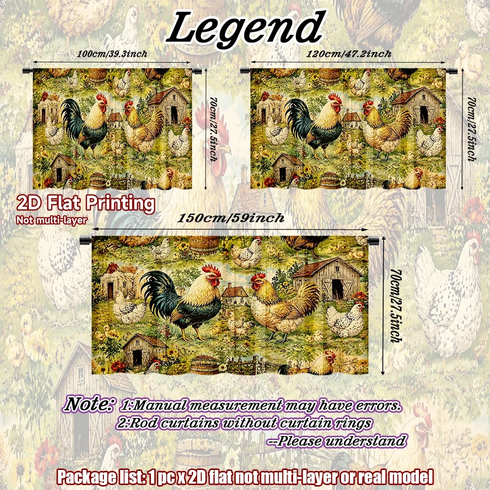 2D flat 1pc European style cabinet curtains Farmyard Chickens Scene Digital printing Short rod drapes are suitable for kitchen
