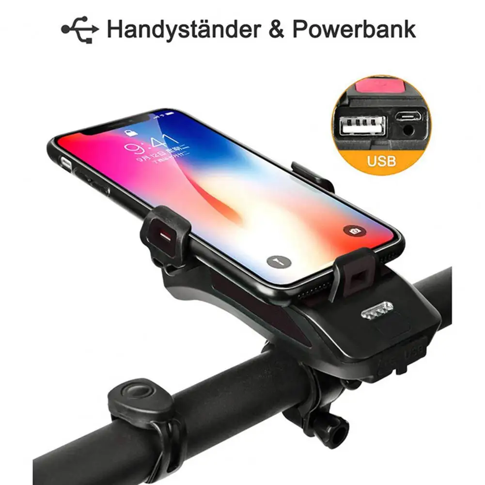 4-in-1 High-brightness Bicycle Lamp Phone Power Bank Holder With With High Decibel Horn Waterproof Led Bicycle Headlight