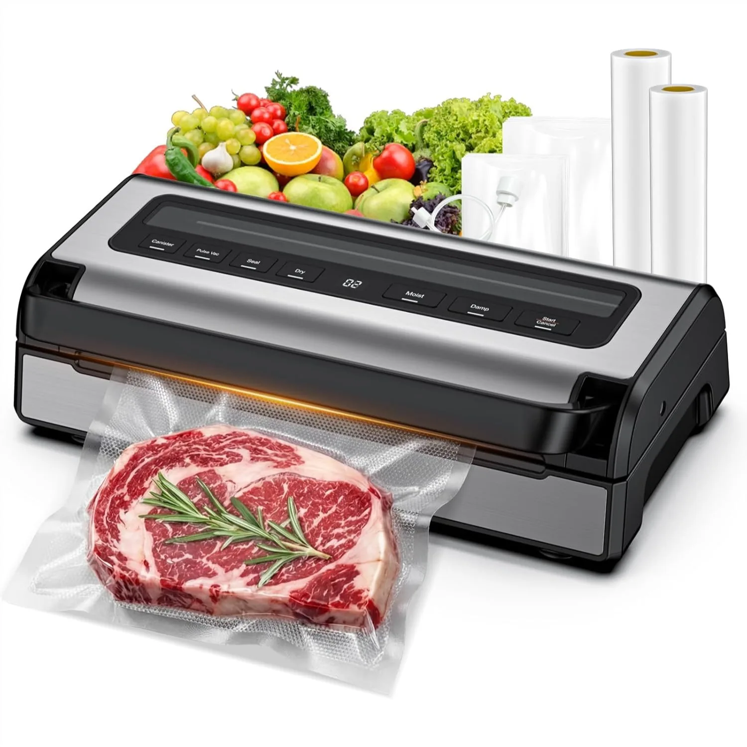 

Automatic Food Vacuum Sealer Machine 180W for Dry, Moist & Canister Sealing with Hands-Free Suction Base