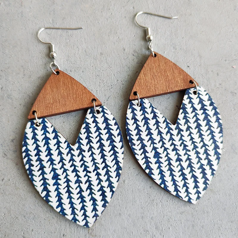 Geometric Triangle Bohemian Earrings Aztec Pattern Ethnic Floral Print Wooden Earrings Jewelry Fall Thanksgiving Earrings Wholes