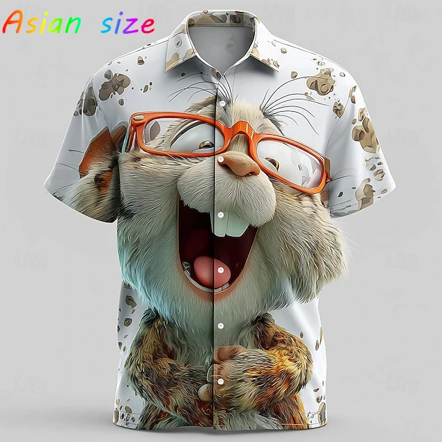 

Men's 2026 Hawaiian Funny Animal Face Shirt For Men Pattern New Fashion Cartoon Rooster Wolf Face Casual Vintage Harajuku Blouse