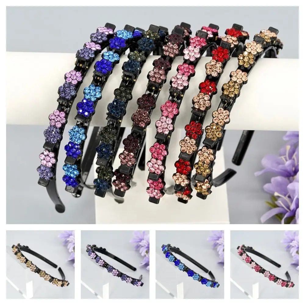 

Elegant Hair Bands with Clips Plum Blossom Sweet Rhinestone Bangs Clip Headband Headwear Korean Style
