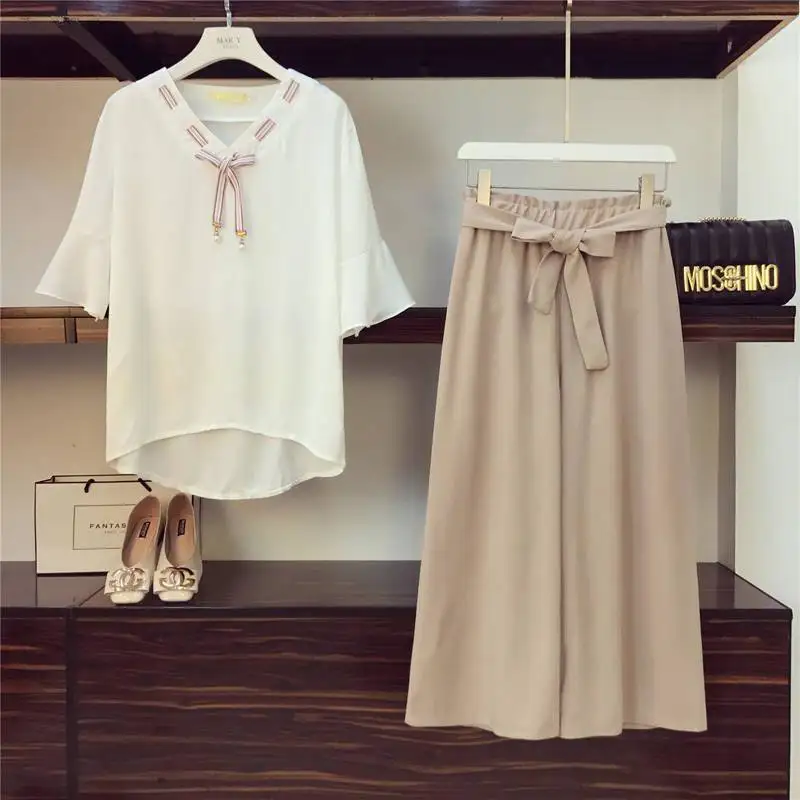 

Women Casual Solid Shirt Elastic Waist Wide Leg Pants Suit 2025 Summer Daily Commute Outfit