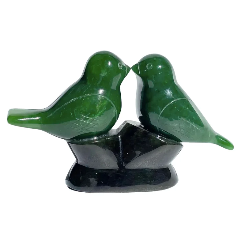 

Genuine Natural Canadian Nephrite Jade Lovebirds Figurine - Multiple Sizes