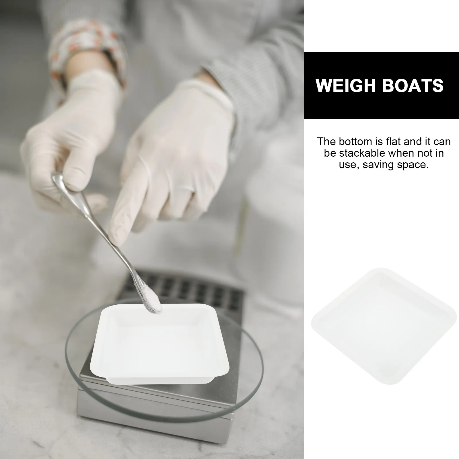 

10Pcs Plastic Weigh Boats Stackable Flat Bottom Disposable Weighing Plates Accurate Pouring Labs Anti-Static Weighing Dishes