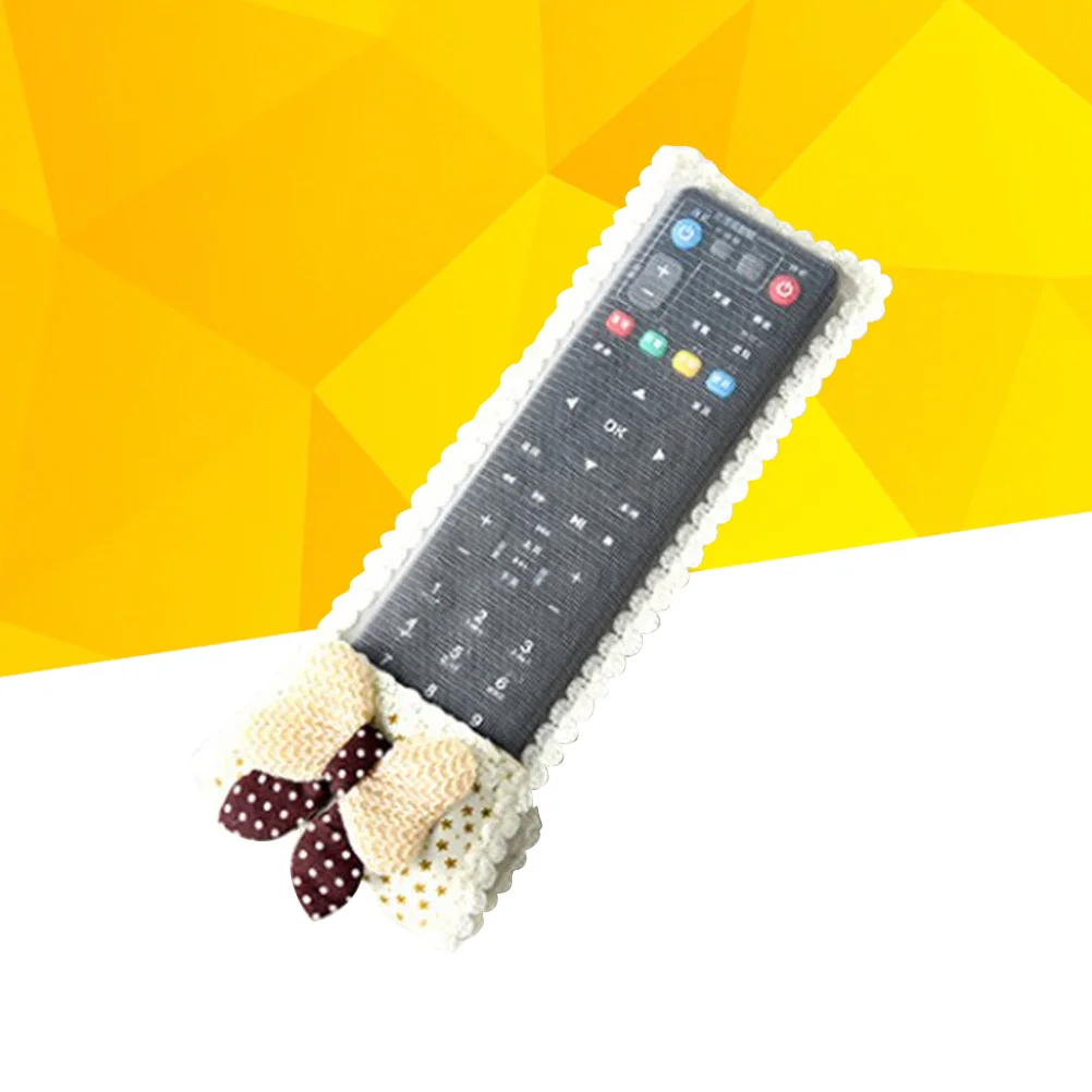 

1pc European Style Fabric Lace Cover For Small Remote Control Dustproof Protective Case Gypsophila Bowknot Pattern Beige Color