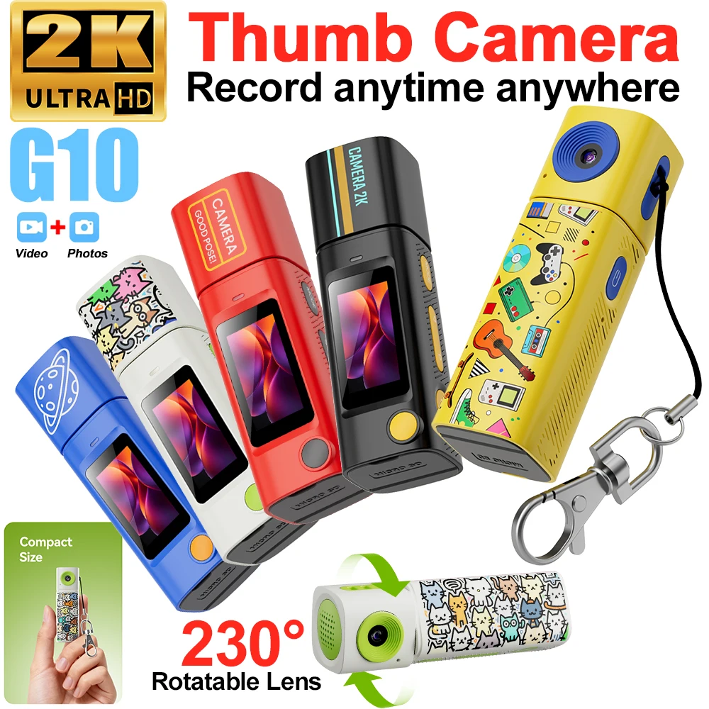 G10 2K Thumb Camera Flip the Lens 230 ° Retro Mini Digital Camera Very Small Camcorder Video Recorder for Kid Portable Cam 2026