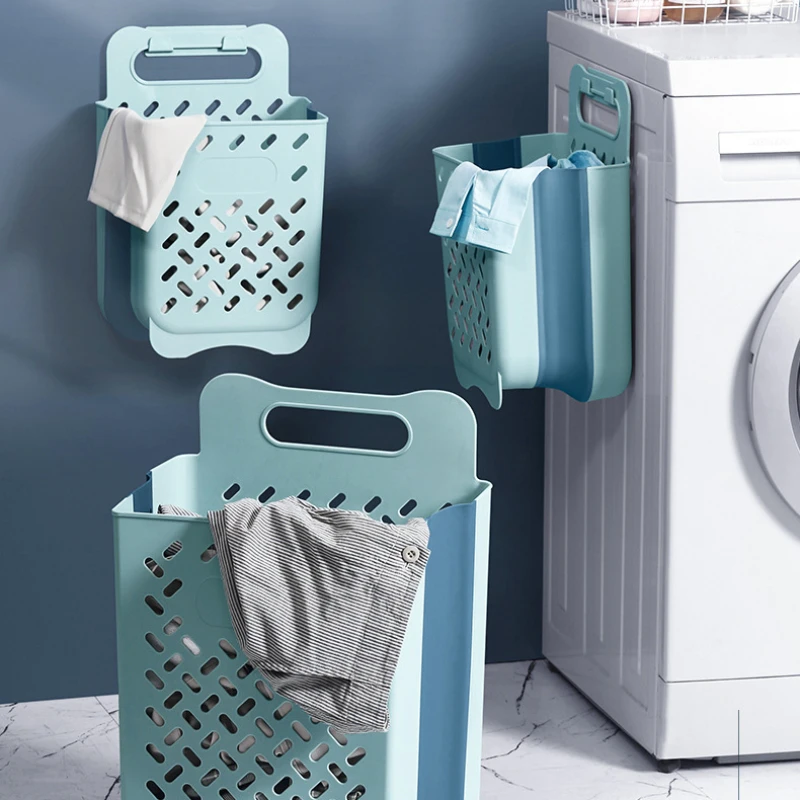 

Household Wall Hanging Laundry Basket, Folding Laundry Basket, Large Storage Basket, Plastic Bucket