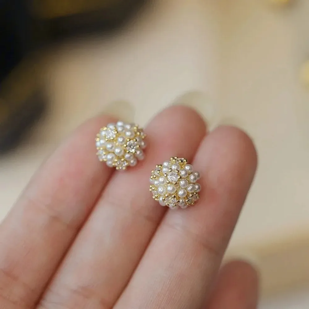 Korean Trendy Elegant Flower Pearl Double Sided Front Back Earrings Jewelry for Women Daily Office Wear